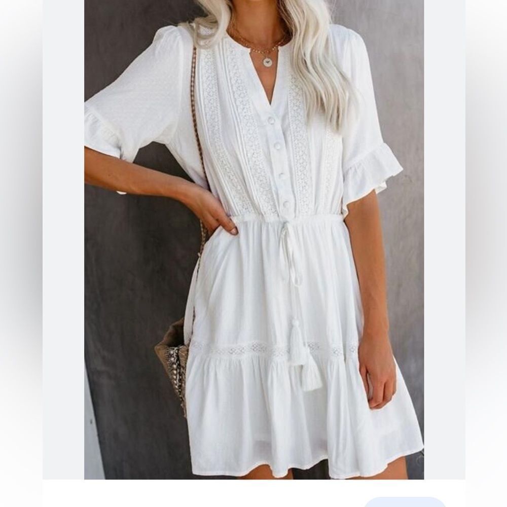 L Love Women's Boho White Mini Dress Size Small